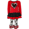 AnnLoren Girls Boutique Winter Damask Holiday Heart Polka Dots Herringbone Tunic and Legging Set