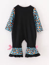 Blue Leopard Cow Ruffle Baby Romper