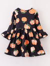 Halloween Pumpkin Ruffle Sleeve Twirl Dress